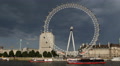Cruise Ship Passing British Landmark London Eye South Bank Thames River Aquarium Video