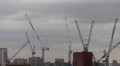 London City Building Under Construction Site Cranes Silhouettes Moving Cloudy Video