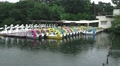Empty Colorful Tourist Paddle Boats - Lake On Rainy Day HD Video