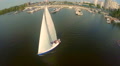 Beautiful view of yacht on city river, sailing, leaving harbor Video