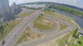 Bridge over river, road junction, car traffic aerial perspective Video