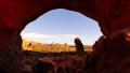 4K Arches 08 Tilt Down Double Arch Sunset Utah USA Video