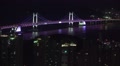 Aerial of Gwangan Suspension Bridge At Night Colored Lights 02 HD Video