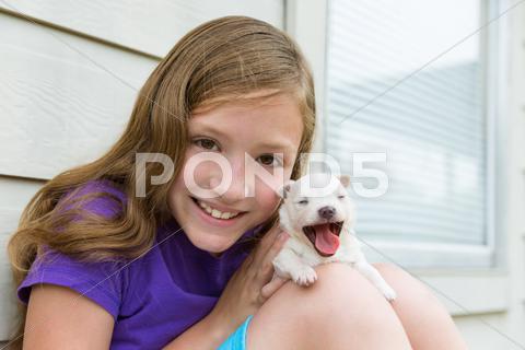 Girl Playing With Puppy Chihuahua Pet Dog
