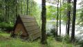 Wooden summerhouse by Synevir lake in Carpathian Mountains, Ukraine Video