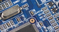 Close Up Blue Circuit Board Computer Motherboard Electrical Components Internet Video