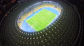 Aerial vertical view of football match, large city stadium, 4k Video