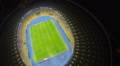 Great illuminated stadium from aerial perspective, football game Video