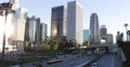 Busy Highway US Freeway Los Angeles Downtown Skyline Corporate Skyscraper Sunset Video