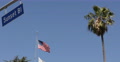 LA Establishing Shot Sunset Boulevard Street Road Sign Los Angeles American Flag Video