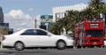 Crowded Bus Crossroad Busy Intersection Las Vegas Strip Landmark Car Passing Day Video