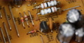 Aged Electronic Components Outdated Yellow Board Closeup Old Circuits Background Video