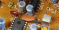 Aged Electronic Board Capacitors Vintage Tech Components Mounted Old Motherboard Video