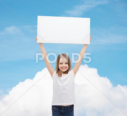 Smiling Little Girl Holding Blank White Board