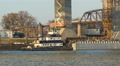 4K Towboat Pulls Barge at Construction Site 1 Video