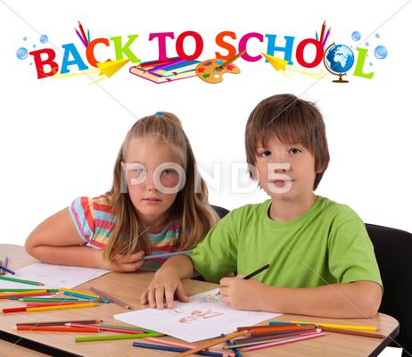 Kids With Back To School Theme Isolated On White