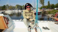 Simple guy wearing tricorn pirate hat, yachting, adventures Video