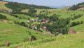Beautiful green hills and village in Carpathians, Ukraine Video