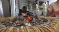 Traditional Mochi Rice Snack Cook Around Coal Fire HD Video