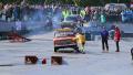 Stuntmen performing death-defying stunt while audience cheers Video