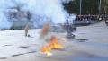 Car jumps into air, dangerous stunt, explosion sound. Part1of2 Video