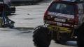 Close-up huge wheels of Bigfoot monster truck driving fast Video