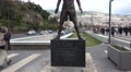4k People looking CR7 statue in Funchal city harbor Madeira Video