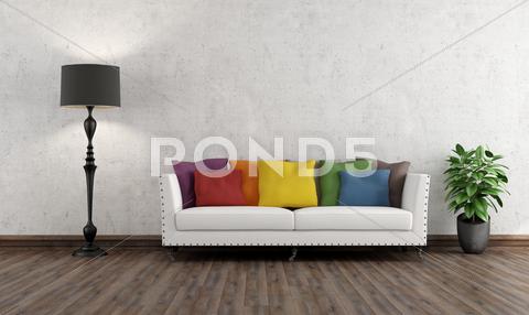 Retro Living Room With Colorful Couch