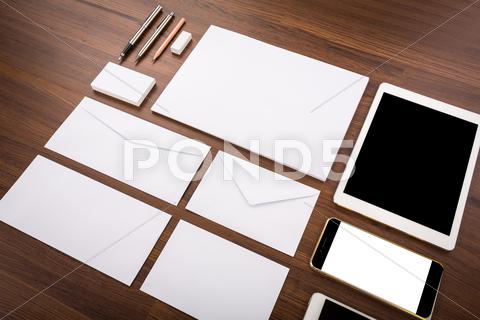 Blank Template. Consist Of Business Cards, Letterhead A4, Tablet Pc, Eraser ,