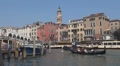 Gondolas, boats and Rialto Bridge, Venice, Italy Footage