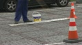 Timelapse of Worker man marking the street Footage