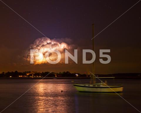 Stock photo of lightning storm at night