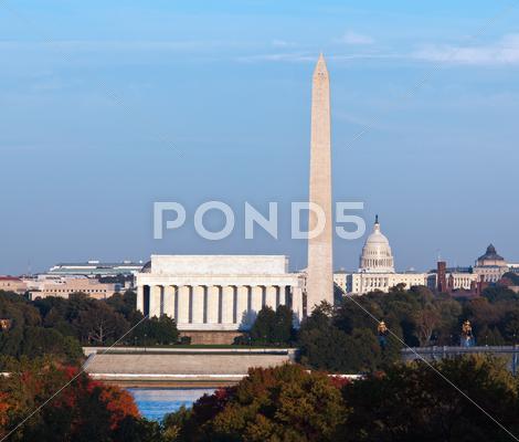Stock photo of sunset over washington dc