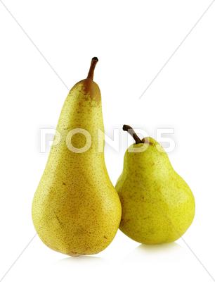 Stock photo of two ripe spotted pears