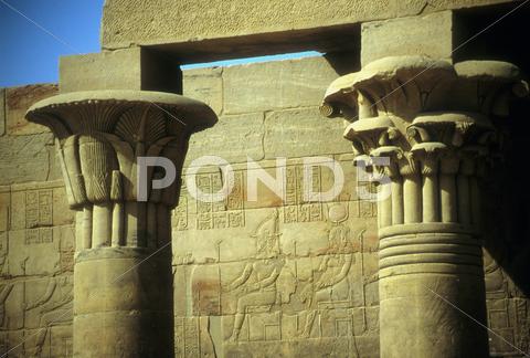 Stock photo of column detail with egyptian hieroglyphics