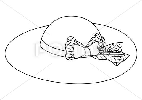 Stock Illustration of female hat with a bow, contours