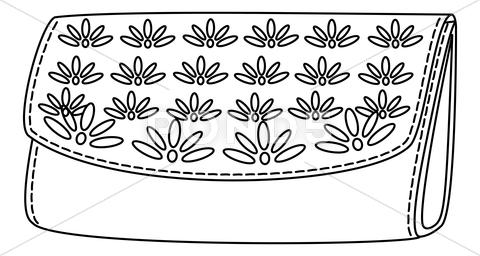 Stock Illustration of wallet with a floral pattern, contour