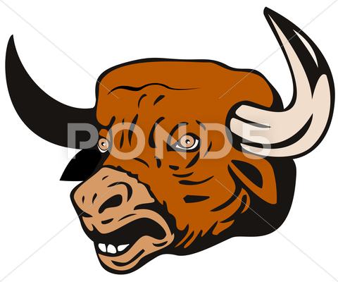 Stock Illustration of raging bull charging attacking