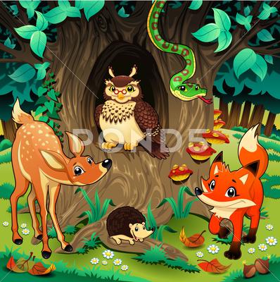 Stock Illustration of animals in the wood. .. .