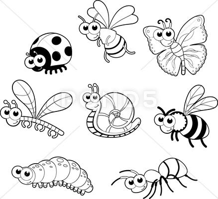 Stock Illustration of bugs and 1 snail.