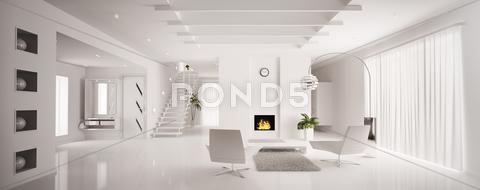 Stock Illustration of white apartment interior panorama 3d render