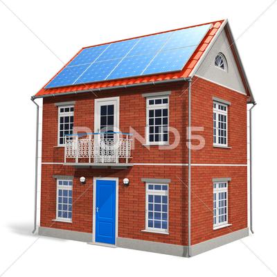 Stock Illustration of House with solar batteries on the roof