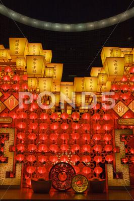 Stock photo of red lanterns at night for chinese new year