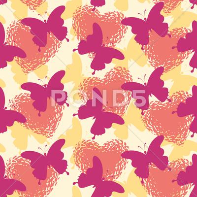 Stock Illustration of Seamless background, butterflies and hearts