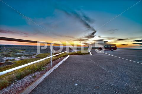 Stock photo of badlands viewpoint hdr - badlands national park scenic by way. park parking w