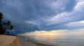 Dusky Beach with Palms and Impressive Sky. Video