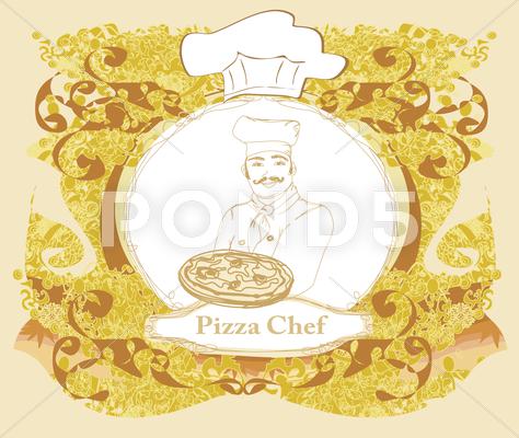 Stock Illustration of pizza menu template, vintage card