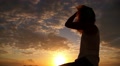 Uplifting Motivational Sunset Sailing. Young Woman in Sea Voyage. Slow Motion. Video