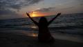 Free Woman Spreading Arms towards the Sun. Feeling of Pure Happiness and Video