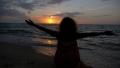 Freedom and Happiness Concept. Young Woman Spreading Arms towards Sunset. Slow Video
